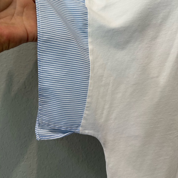 Zara white T shirt with striped cotton sleeve trim Sz M - Picture 2 of 4